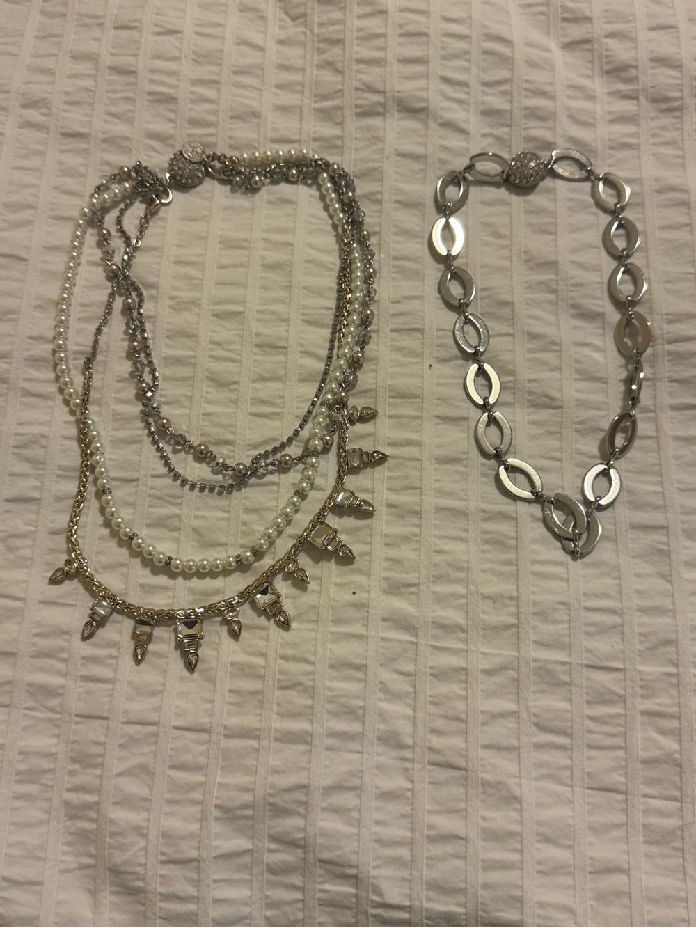 White House Black Market Silver-Tone & Pearl Multiple Way Layered Necklace Set